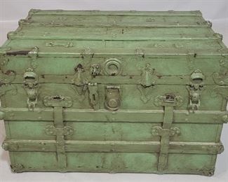 2469 - Painted Green Flat Top Trunk, 22.5" x 32.5" x 19"
