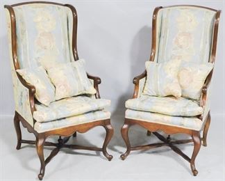 2536 - Pair Queen Anne Arm Chairs w/ pillows 49" x 25.5" x 26"
