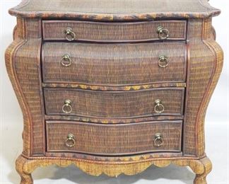 2549 - Wicker 4 Drawer Bombe Chest 33.5" x 37.5" x 19"
