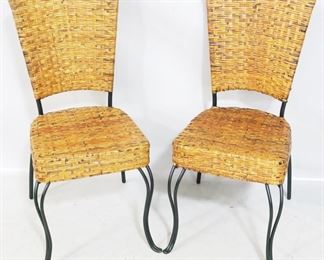2555 - Pair of Wicker & Metal Chairs 35" x 16" x 19"
