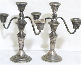 2559 - Pair of Sterling 3 lite 9" Candleholders
