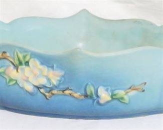 2572 - Roseville Blue Apple Blossom Handled Bowl 3" x 16" x 8"
