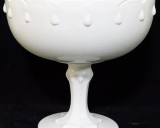 2602 - Vintage Indiana milk glass footed compote 8" x 7.5"
