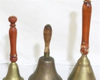 2605 - 3 Vintage Brass School Bells 9" tall (tallest)
