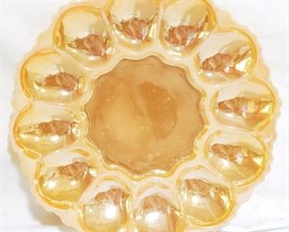 2615 - Marigold Carnival over Milk Glass Egg Plate 10" round
