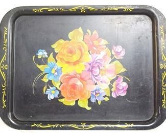 2621 - Flower Decorated Metal Vintage Tray 17.5" x 12.5"
