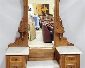 3241 - Victorian Drop Center Marble Top Dresser w/ mirror 85 x 45 x 18
