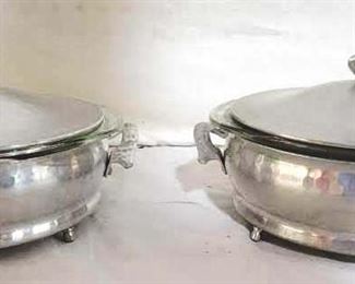 3253 - 2 Vintage Casserole Dishes w/ hammered metal 4.5 x 9 each
