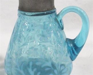 4008 - Blue Spanish Lace opalescent syrup pitcher 5.25" x 4.25"

