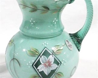 4016 - Fenton 75th Year Pitcher, Hand Painted 7" x 6.25"
