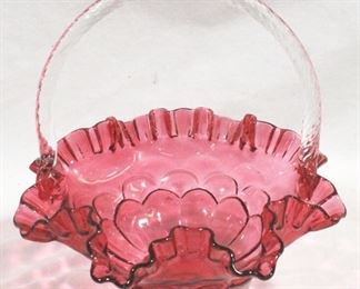 4017 - Fenton Cranberry Glass Basket 9.25" x 11"
