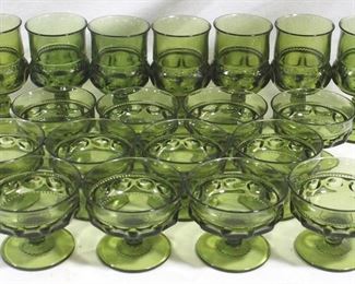 4058 - 19 pc. Indiana Glass Green Thumbprint Stems 3" and 5.75" tall
