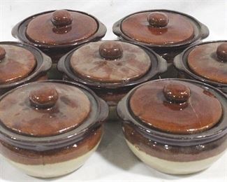 4071 - 7 pc. Stoneware Dishes w/ Lids 3.5" x 5"
