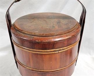 4089 - Vintage Oriental Wood Bento Box 20" x 14.5"
