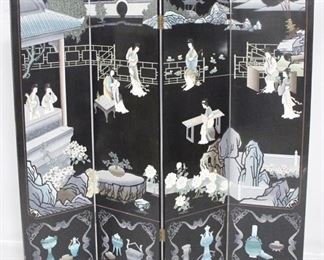 4102 - Folding Oriental Wood Screen Room Divider 72" x 64"

