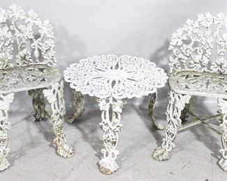 4112 - 3 pc. Vintage Metal Grapevine Outdoor Set Chairs: 27" x 16" x 18" Table: 15" x 21"
