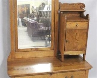4187 - Oak Vintage Cheval Dresser w/ Mirror

