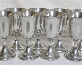 4200 - 8 Empire Pewter Goblets 6.75 tall - one is bent at rim
