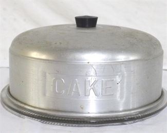 4318 - Vintage Metal Cake cover w/ Glass Plate 12 x 8
