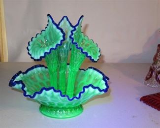 Fenton Vaseline Crested Cobalt