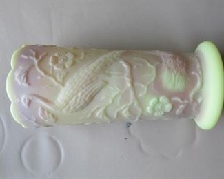 Fenton Burmese Peacock Vase