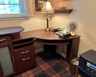 Corner desk, some desk accessories