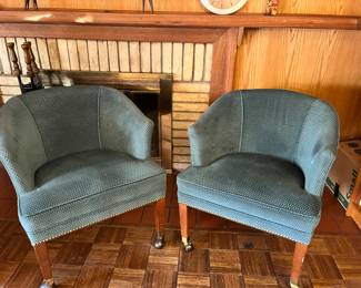 Comfortable pair outside chairs on wheels
