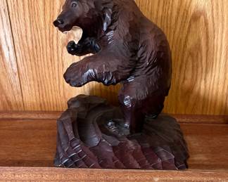 Carved wood bear sculpture