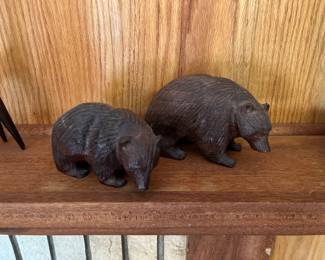 Two smaller wood bear sculptures