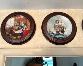 Colonial collectors plates with frames