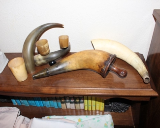 Midcentury horns - one with very interesting screw top