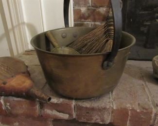 Many nice fire place tools, screens , dogs etc