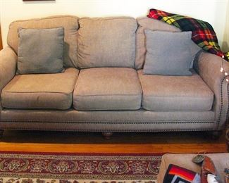 Upholstered Sofa with Nailhead Trim Wood Feet