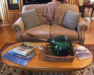 Upholstered Loveseat with Nailhead Trim Wood Feet