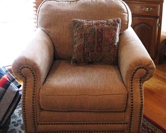 Upholstered Chair with Ottoman Nailhead Trim Wood Feet