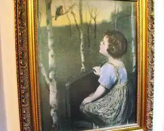 Antique 1920s Litho Print Framed Spring Song by Simon Glucklich Art Deco