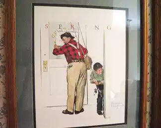 Norman Rockwell Boy and Shopkeeper Gone On Business Spring Print Framed