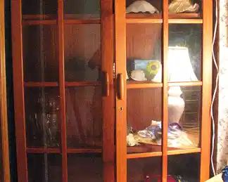 Tall Oak Shelf with Glass Doors