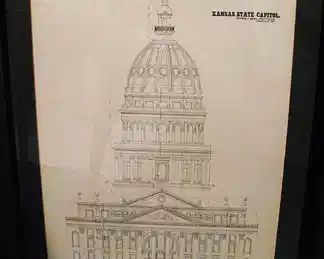 Kansas State Capital Sketch Framed