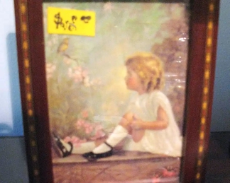 Vintage Little Girl Looking at a Bird