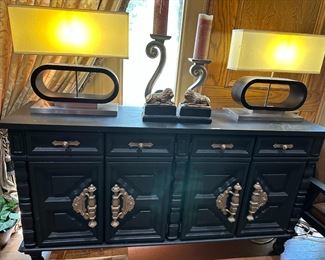 Mid Century Lamps and Cabinet