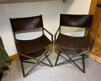 (2) Mid Century Leather & Metal Director Style Chairs
