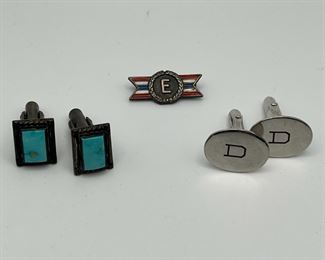 (2) Pairs Sterling Silver Cuff Links & Army-Navy Award Pin
