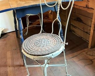 (2) Vintage Ice Cream Parlor Chairs & Charming Rustic Drop Leaf Table
