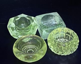 (4) Tiny Glowing bohemia glass Salt Cellars/Candlestick Holders

