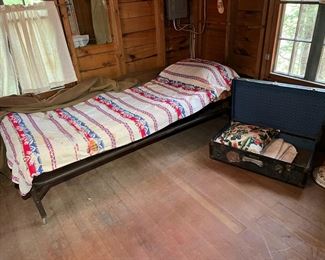 Antique US Springbed With Vintage Blankets & Mendel Tourist Trunk
