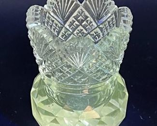 Early 1900's American Brilliant Cut Glass Fan And Diamond Toothpick Holder

