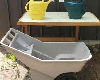 Flower Cart And (2) Watering Cans
