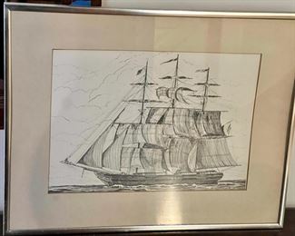 James E. Stuphen Framed Ship Drawing

