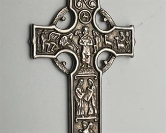 Large Sterling Silver 925 Celtic Cross Pendant, Biblical Figures
